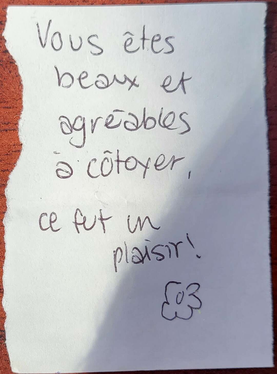 Vous êtes beau et agréables à côtoyer, ce fût un plaisir !